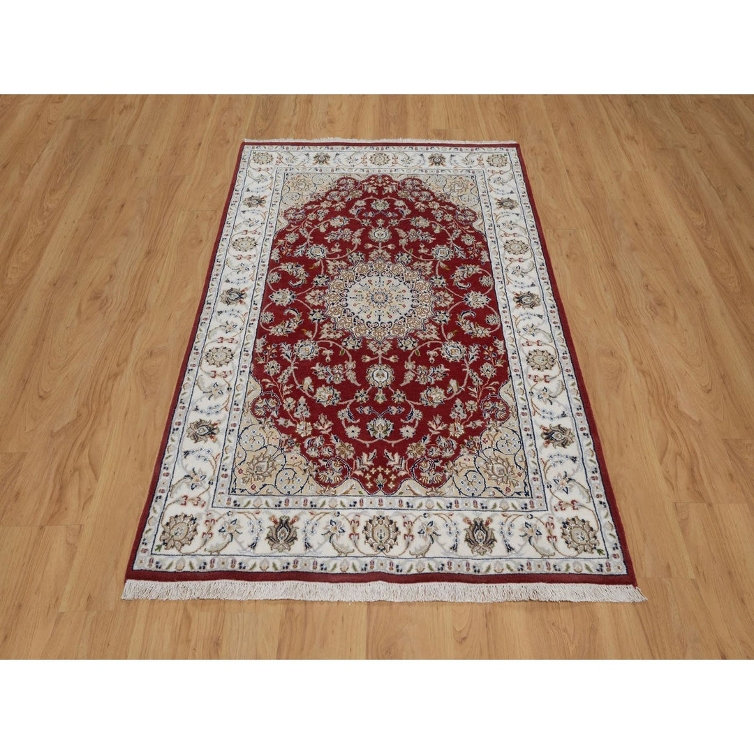 3'11" x 6'1" New Hand Knotted Red Wool & Silk Rectangle Oriental Rug - MOA10291530