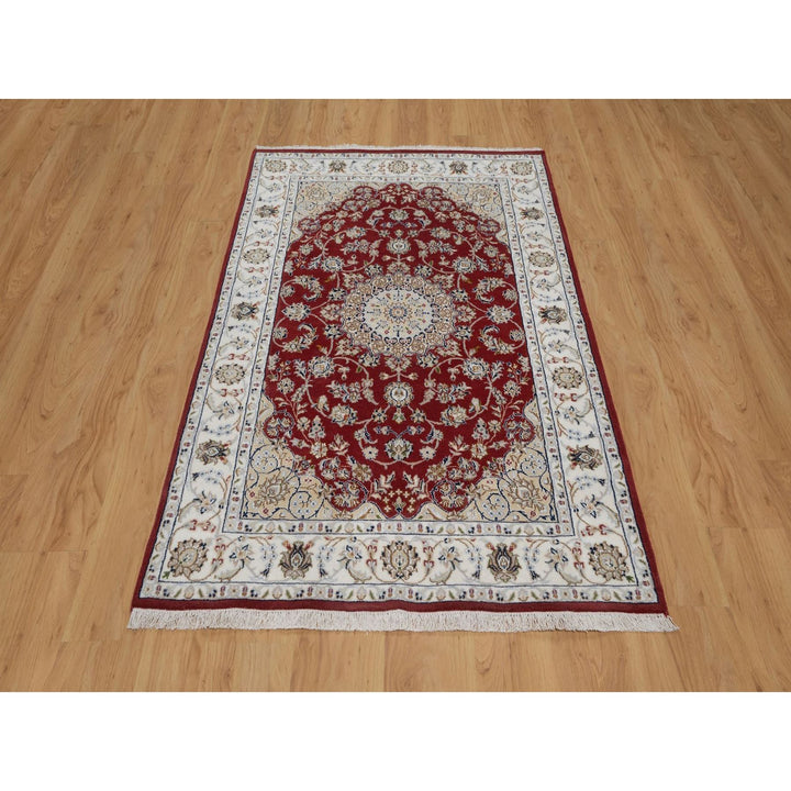 3'11" x 6'1" New Hand Knotted Red Wool & Silk Rectangle Oriental Rug - MOA10291530