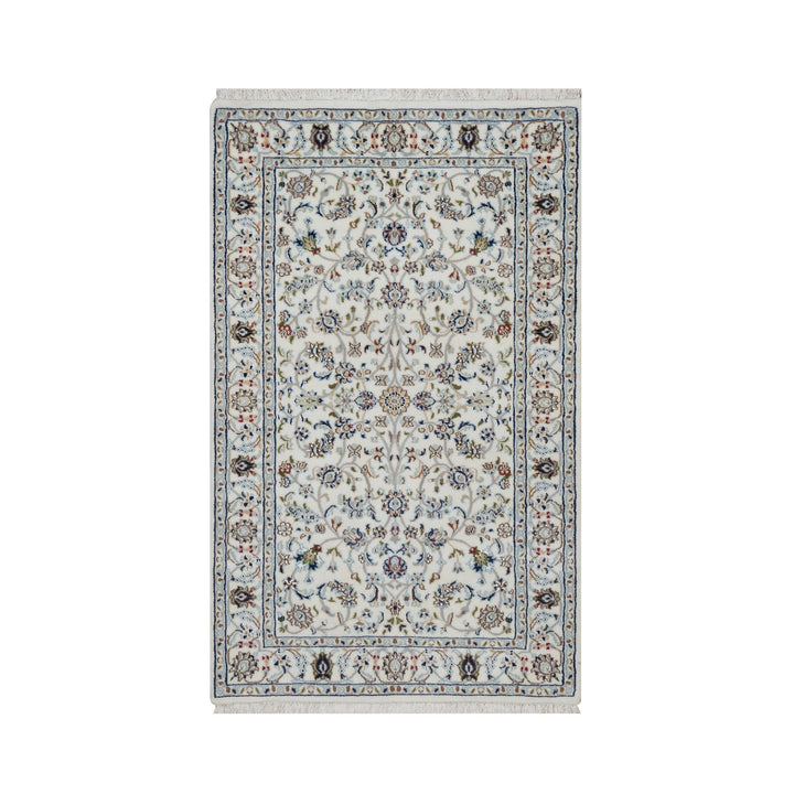3'3" x 5'3" New Hand Knotted Ivory Wool & Silk Rectangle Oriental Rug - MOA10291531