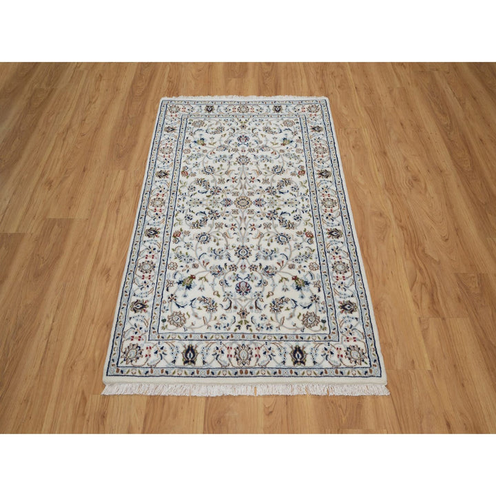 3'3" x 5'3" New Hand Knotted Ivory Wool & Silk Rectangle Oriental Rug - MOA10291531