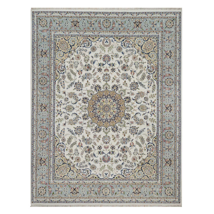 7'11" x 10'1" New Hand Knotted Ivory Wool & Silk Rectangle Oriental Rug - MOA10291532