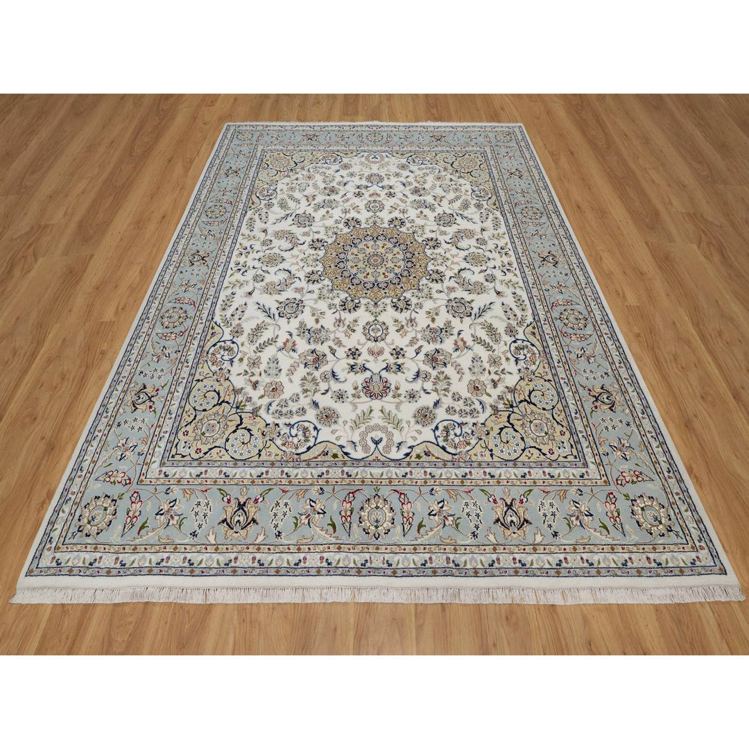 7'11" x 10'1" New Hand Knotted Ivory Wool & Silk Rectangle Oriental Rug - MOA10291532