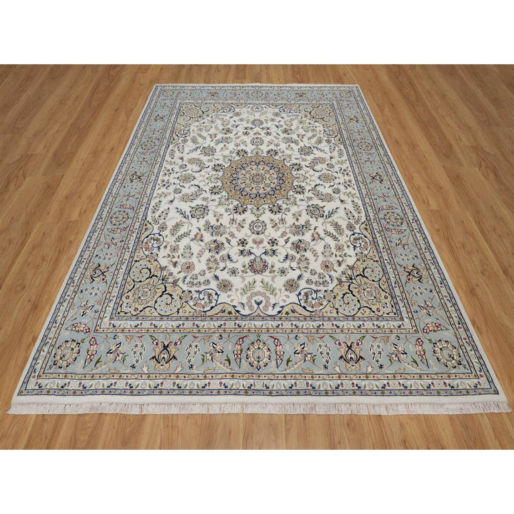 7'11" x 10'1" New Hand Knotted Ivory Wool & Silk Rectangle Oriental Rug - MOA10291532