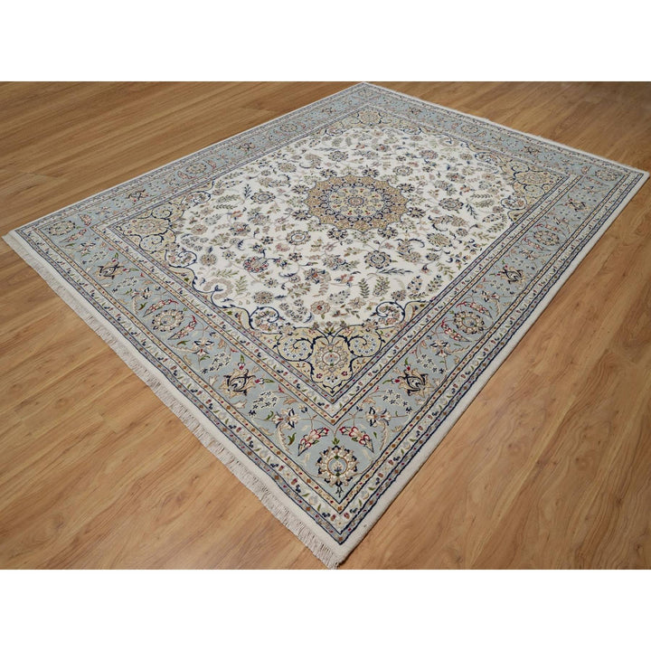 7'11" x 10'1" New Hand Knotted Ivory Wool & Silk Rectangle Oriental Rug - MOA10291532