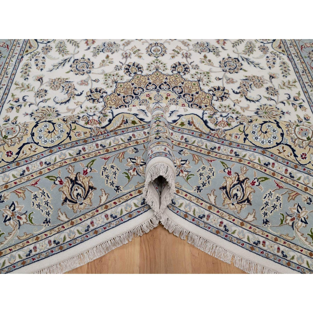 7'11" x 10'1" New Hand Knotted Ivory Wool & Silk Rectangle Oriental Rug - MOA10291532