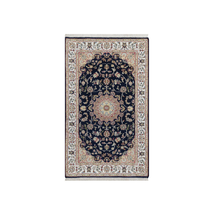 2'8" x 4'2" New Hand Knotted Blue Wool & Silk Rectangle Oriental Rug - MOA10291533