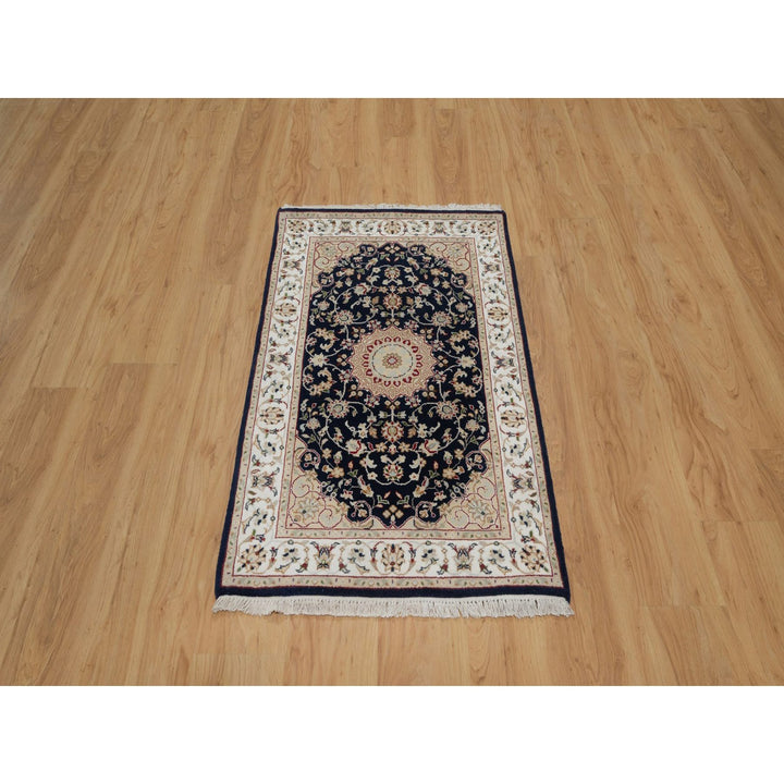 2'8" x 4'2" New Hand Knotted Blue Wool & Silk Rectangle Oriental Rug - MOA10291533