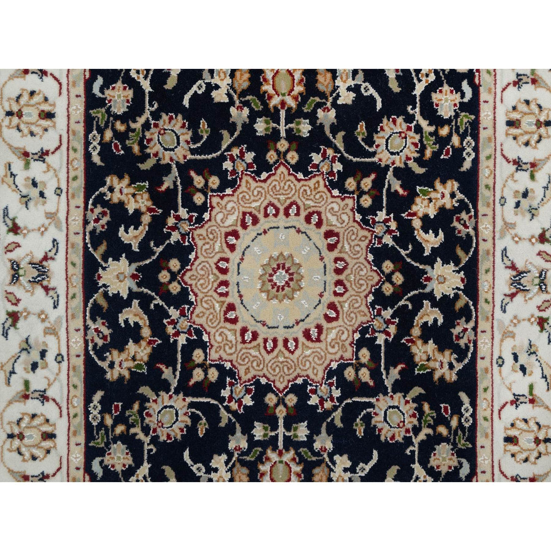 2'8" x 4'2" New Hand Knotted Blue Wool & Silk Rectangle Oriental Rug - MOA10291533