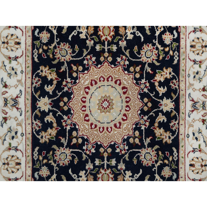 2'8" x 4'2" New Hand Knotted Blue Wool & Silk Rectangle Oriental Rug - MOA10291533