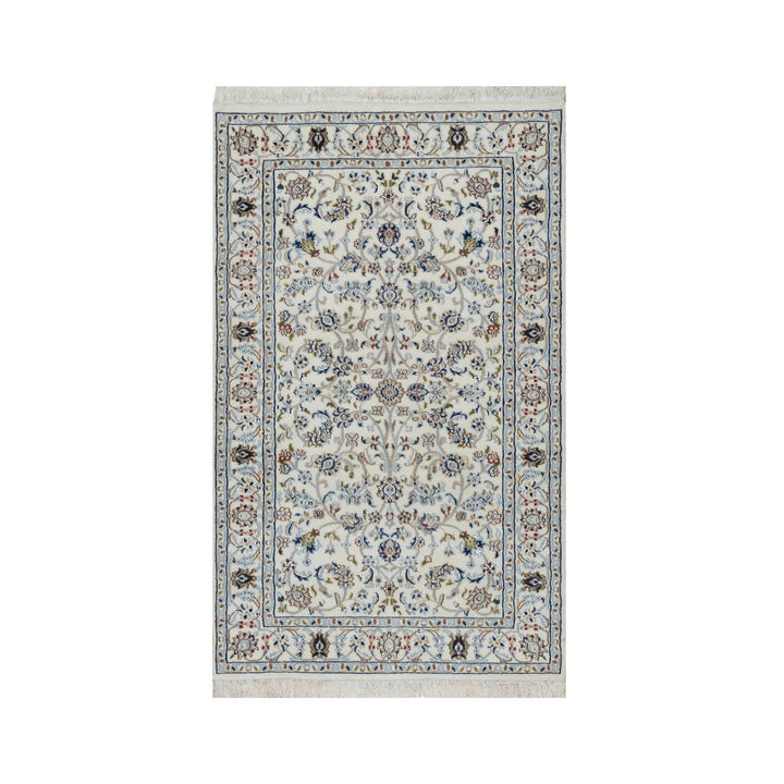 3'3" x 5'4" New Hand Knotted Ivory Wool & Silk Rectangle Oriental Rug - MOA10291534