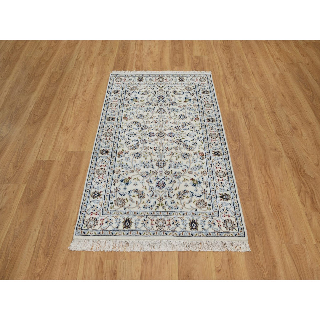 3'3" x 5'4" New Hand Knotted Ivory Wool & Silk Rectangle Oriental Rug - MOA10291534