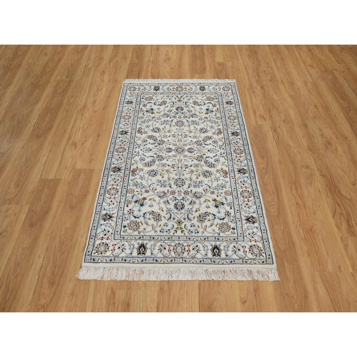 3'3" x 5'4" New Hand Knotted Ivory Wool & Silk Rectangle Oriental Rug - MOA10291534