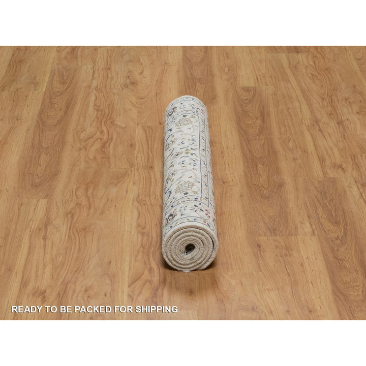 3'3" x 5'4" New Hand Knotted Ivory Wool & Silk Rectangle Oriental Rug - MOA10291534
