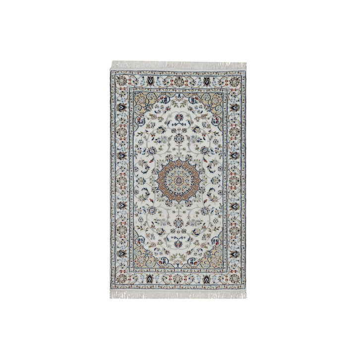 3'2" x 5'3" New Hand Knotted Ivory Wool & Silk Rectangle Oriental Rug - MOA10291535