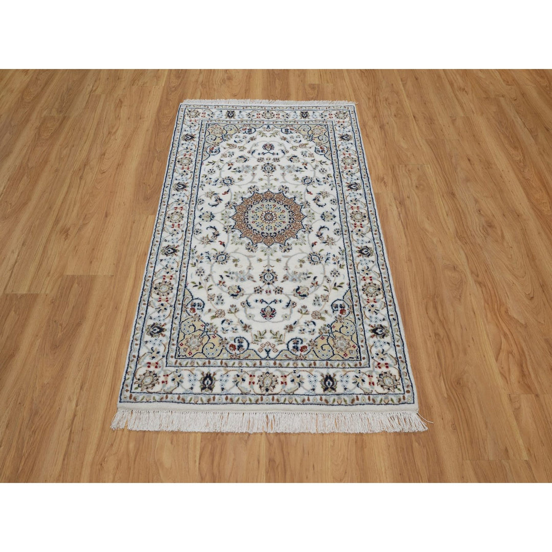 3'2" x 5'3" New Hand Knotted Ivory Wool & Silk Rectangle Oriental Rug - MOA10291535