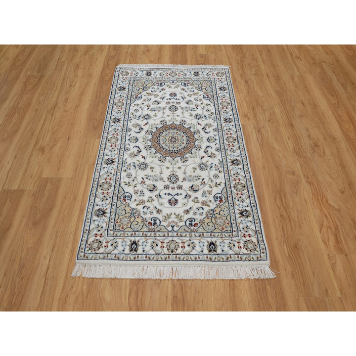 3'2" x 5'3" New Hand Knotted Ivory Wool & Silk Rectangle Oriental Rug - MOA10291535