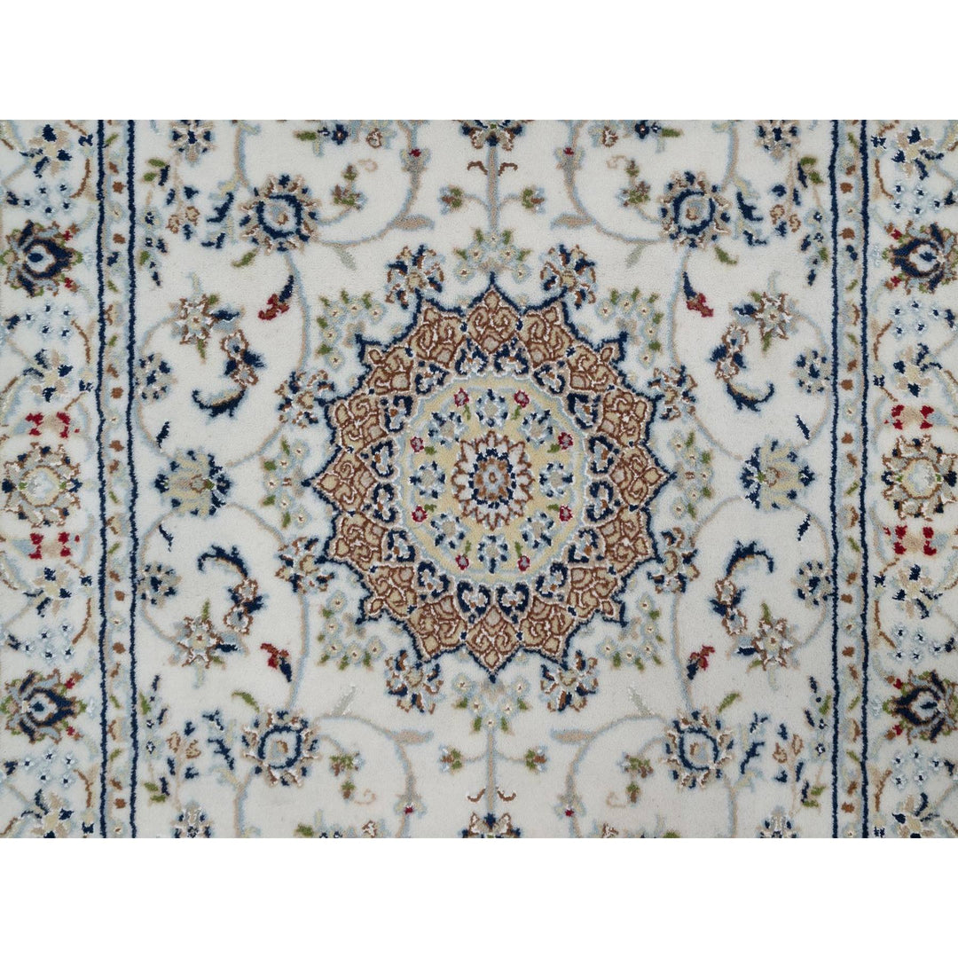3'2" x 5'3" New Hand Knotted Ivory Wool & Silk Rectangle Oriental Rug - MOA10291535