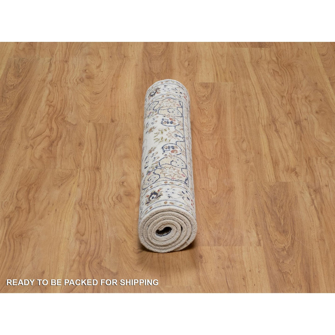 3'2" x 5'3" New Hand Knotted Ivory Wool & Silk Rectangle Oriental Rug - MOA10291535