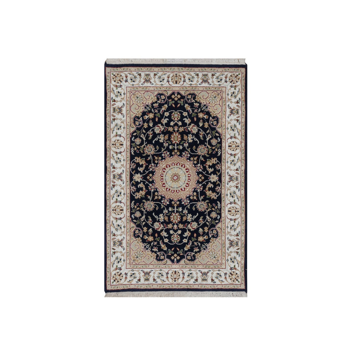 3'0" x 5'2" New Hand Knotted Blue Wool & Silk Rectangle Oriental Rug - MOA10291536