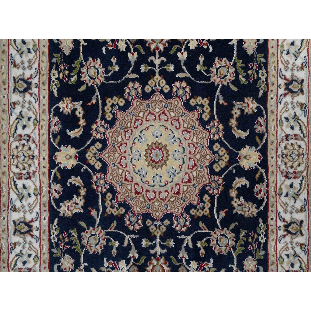 3'0" x 5'2" New Hand Knotted Blue Wool & Silk Rectangle Oriental Rug - MOA10291536
