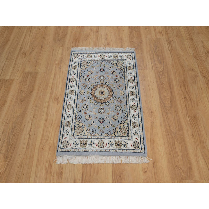2'1" x 3'2" New Hand Knotted Blue Wool & Silk Rectangle Oriental Rug - MOA10291538