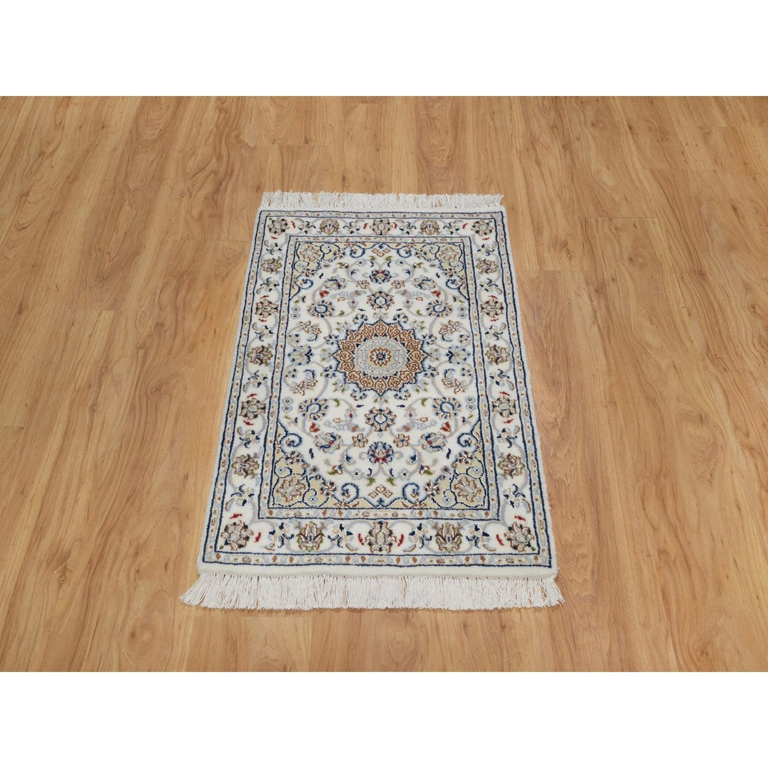 2'0" x 3'1" New Hand Knotted Ivory Wool & Silk Rectangle Oriental Rug - MOA10291539