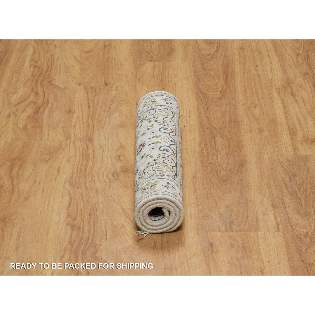 2'0" x 3'1" New Hand Knotted Ivory Wool & Silk Rectangle Oriental Rug - MOA10291539
