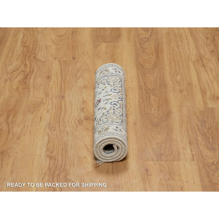 2'0" x 3'1" New Hand Knotted Ivory Wool & Silk Rectangle Oriental Rug - MOA10291539