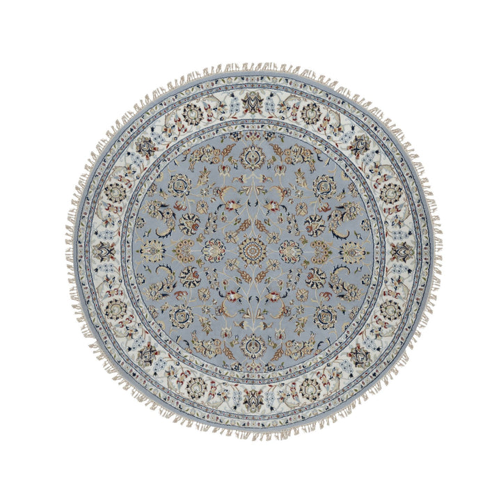 6'2" x 6'2" New Hand Knotted Blue Wool & Silk Round Oriental Rug - MOA10291541