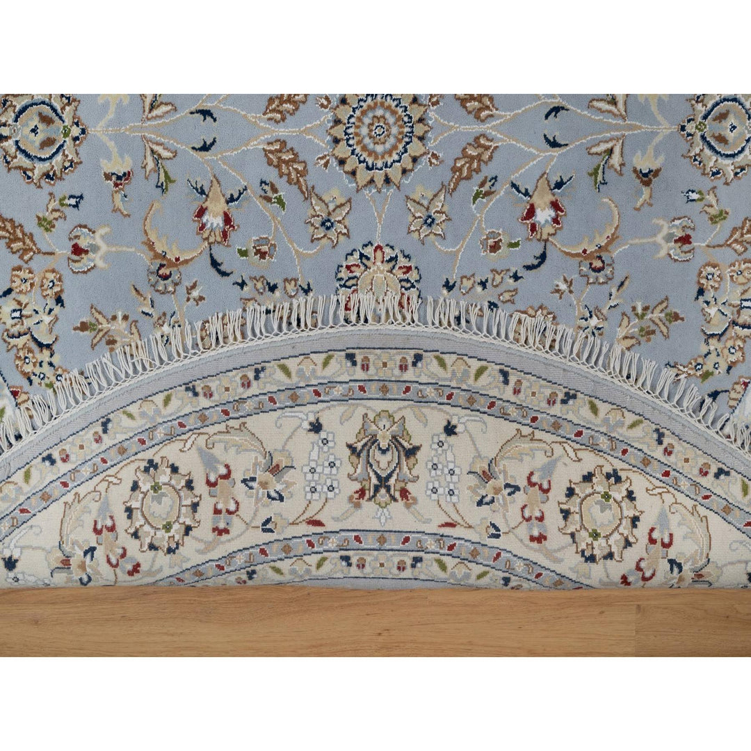 6'2" x 6'2" New Hand Knotted Blue Wool & Silk Round Oriental Rug - MOA10291541
