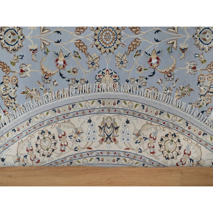 6'2" x 6'2" New Hand Knotted Blue Wool & Silk Round Oriental Rug - MOA10291541