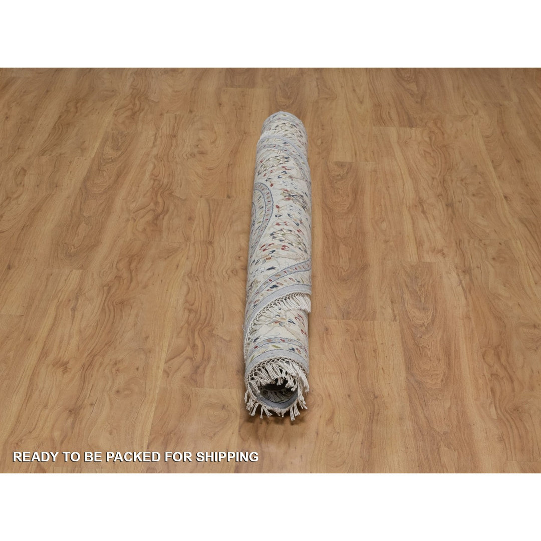 6'2" x 6'2" New Hand Knotted Blue Wool & Silk Round Oriental Rug - MOA10291541