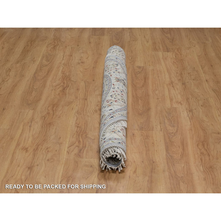 6'2" x 6'2" New Hand Knotted Blue Wool & Silk Round Oriental Rug - MOA10291541