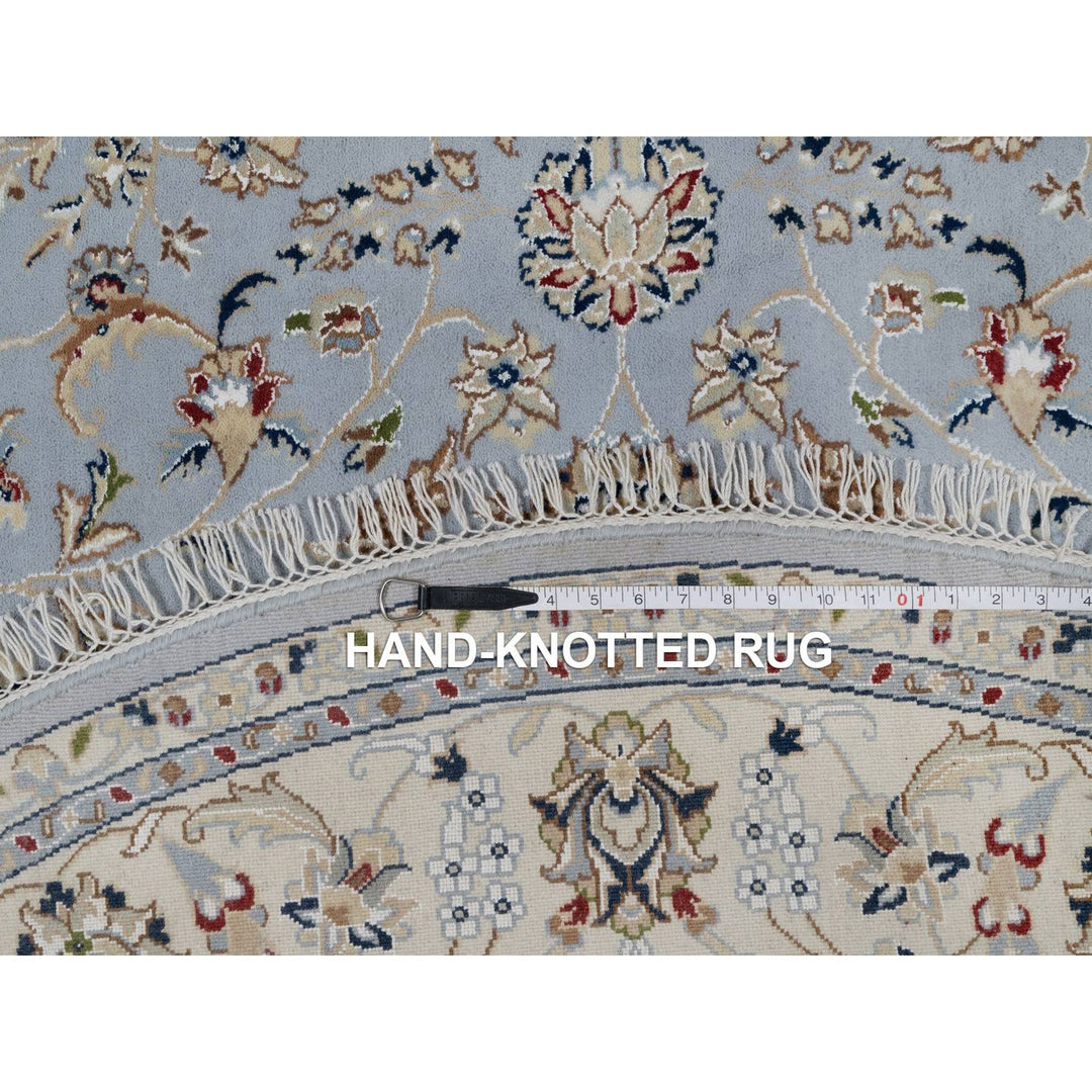 6'2" x 6'2" New Hand Knotted Blue Wool & Silk Round Oriental Rug - MOA10291541