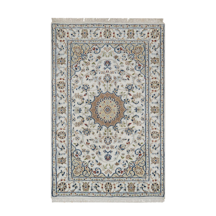 2'7" x 4'0" New Hand Knotted Ivory Wool & Silk Rectangle Oriental Rug - MOA10291542