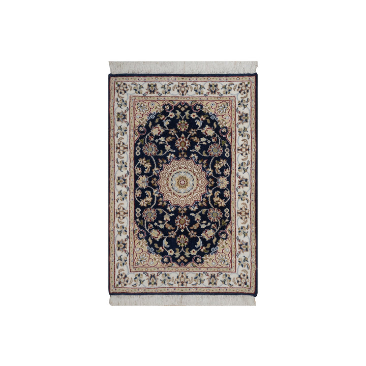 2'1" x 3'2" New Hand Knotted Blue Wool & Silk Rectangle Oriental Rug - MOA10291544