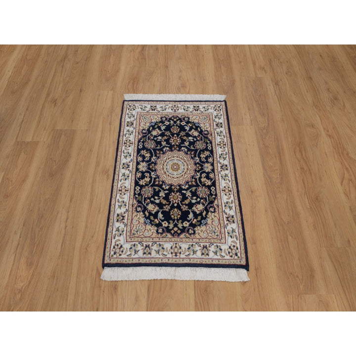 2'1" x 3'2" New Hand Knotted Blue Wool & Silk Rectangle Oriental Rug - MOA10291545