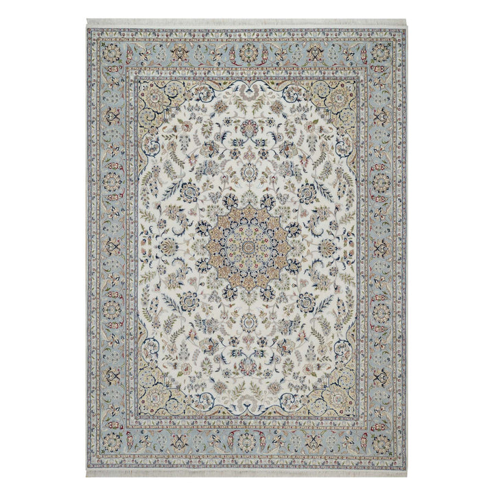 8'7" x 11'11" New Hand Knotted Ivory Wool & Silk Rectangle Oriental Rug - MOA10291547