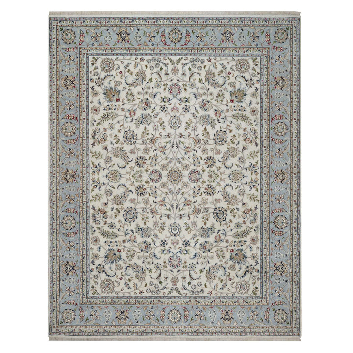 7'11" x 10'1" New Hand Knotted Ivory Wool & Silk Rectangle Oriental Rug - MOA10291548