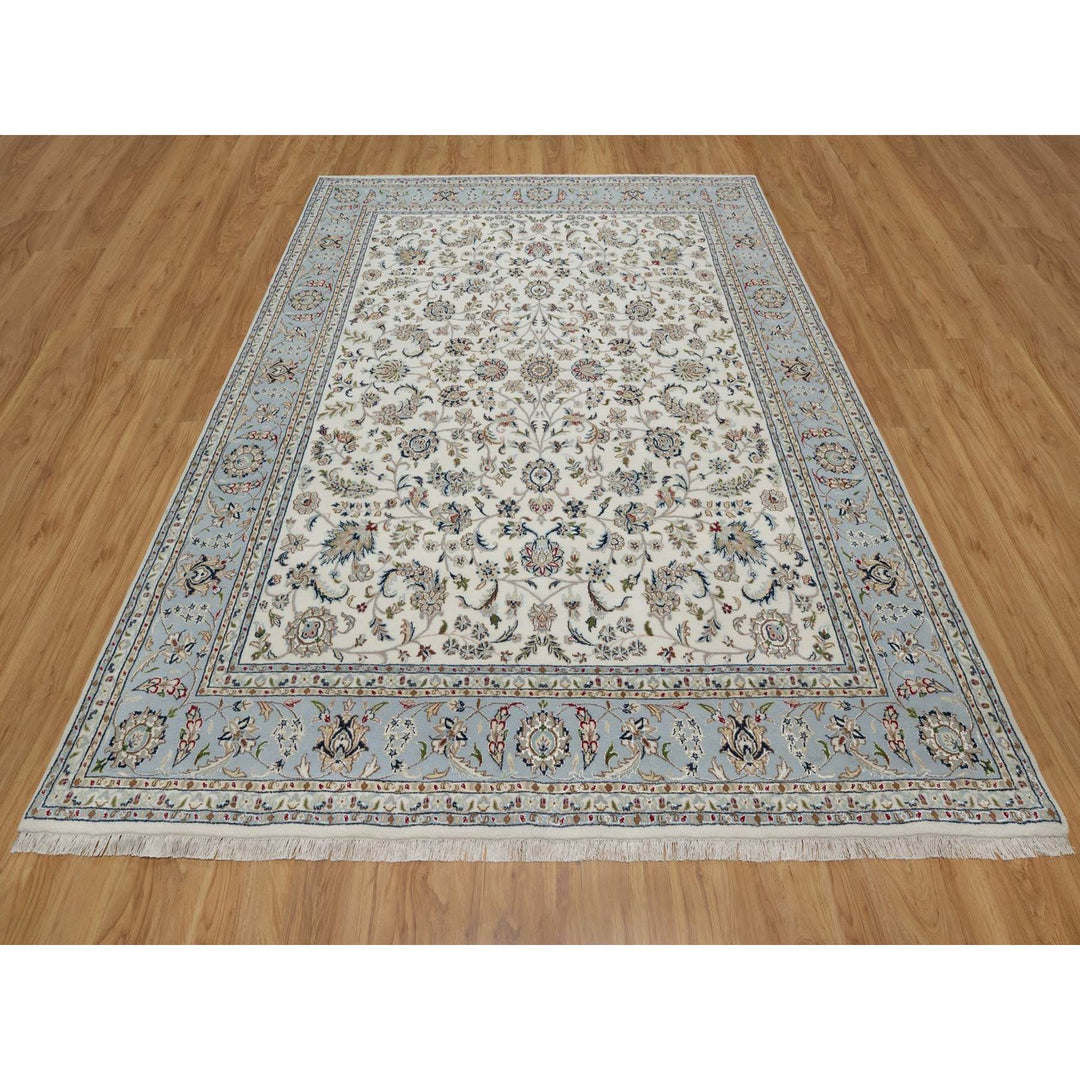 7'11" x 10'1" New Hand Knotted Ivory Wool & Silk Rectangle Oriental Rug - MOA10291548