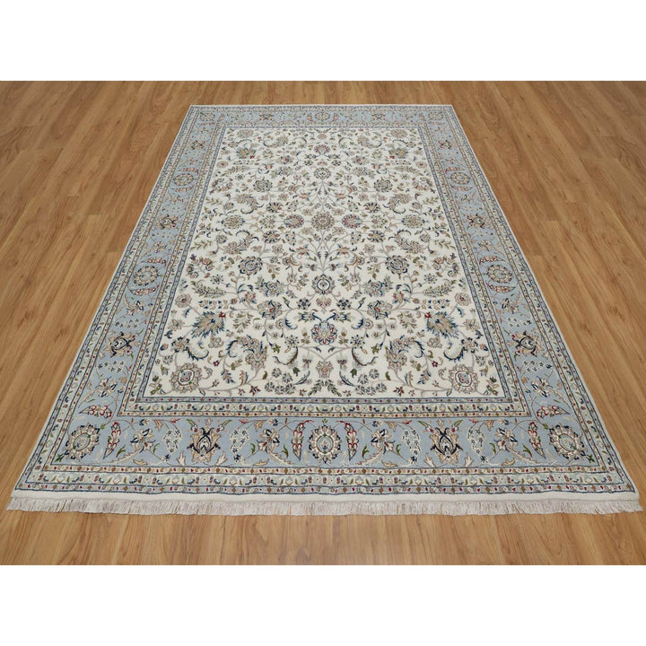 7'11" x 10'1" New Hand Knotted Ivory Wool & Silk Rectangle Oriental Rug - MOA10291548