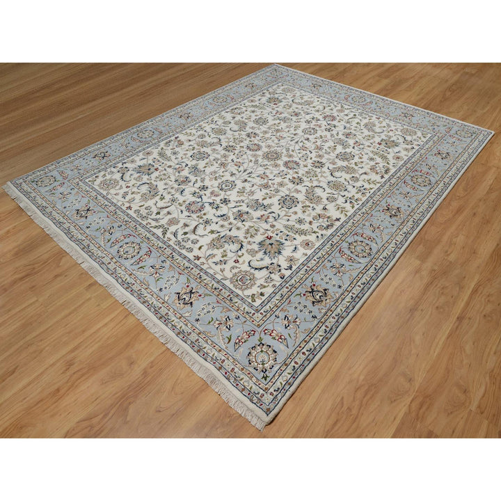 7'11" x 10'1" New Hand Knotted Ivory Wool & Silk Rectangle Oriental Rug - MOA10291548
