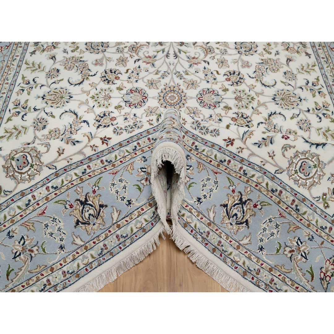 7'11" x 10'1" New Hand Knotted Ivory Wool & Silk Rectangle Oriental Rug - MOA10291548