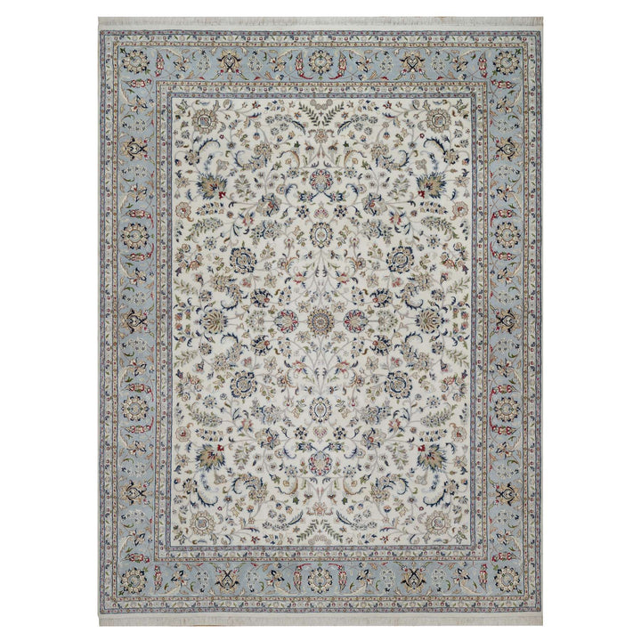 9'1" x 12'0" New Hand Knotted Ivory Wool & Silk Rectangle Oriental Rug - MOA10291549