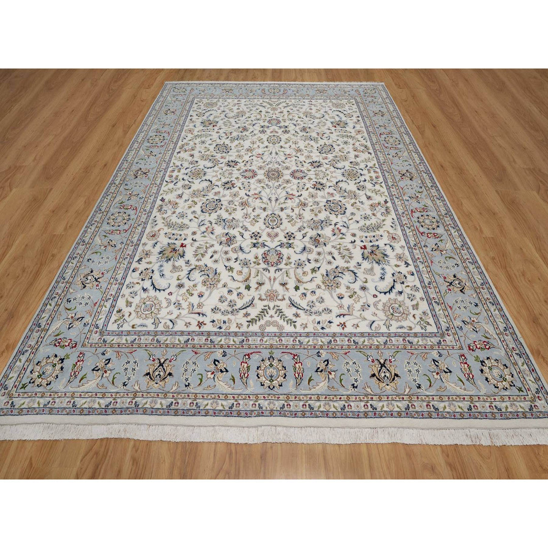 9'1" x 12'0" New Hand Knotted Ivory Wool & Silk Rectangle Oriental Rug - MOA10291549