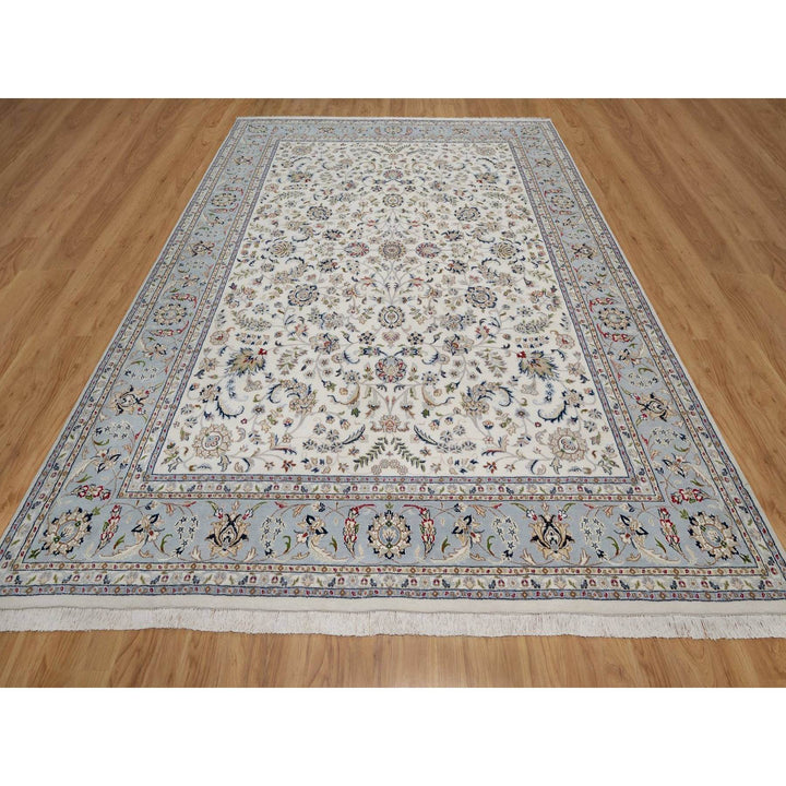 9'1" x 12'0" New Hand Knotted Ivory Wool & Silk Rectangle Oriental Rug - MOA10291549