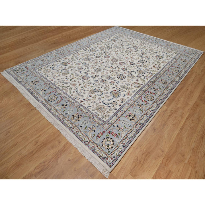 9'1" x 12'0" New Hand Knotted Ivory Wool & Silk Rectangle Oriental Rug - MOA10291549