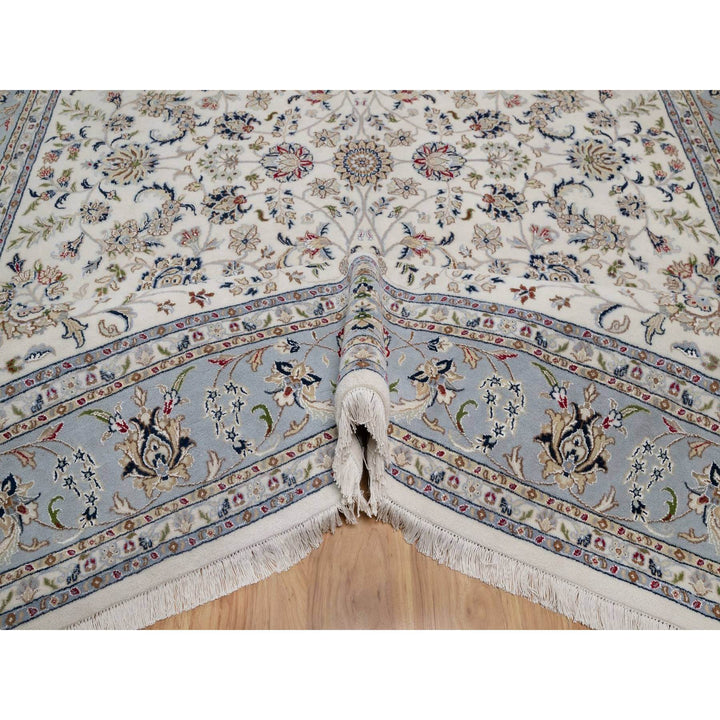 9'1" x 12'0" New Hand Knotted Ivory Wool & Silk Rectangle Oriental Rug - MOA10291549