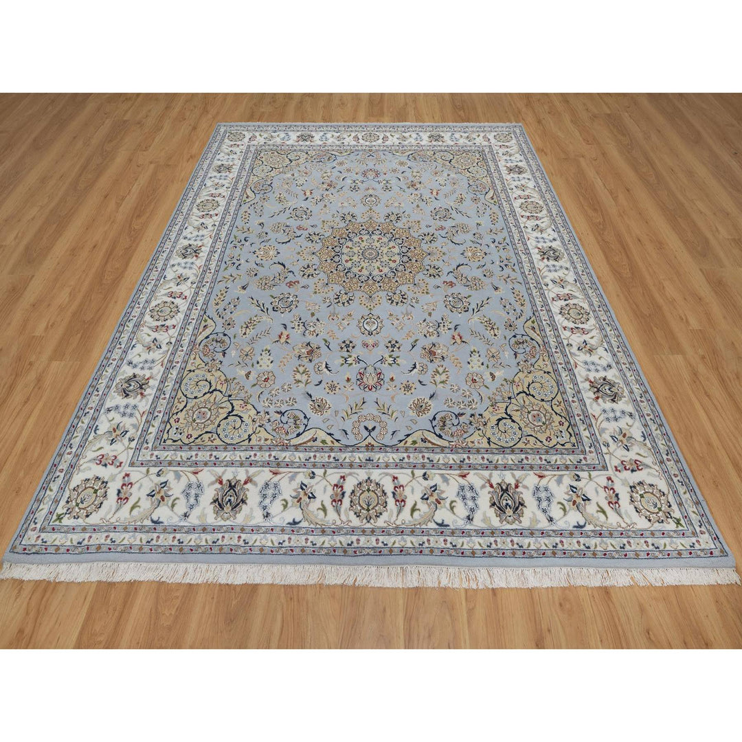 7'11" x 10'0" New Hand Knotted Blue Wool & Silk Rectangle Oriental Rug - MOA10291550
