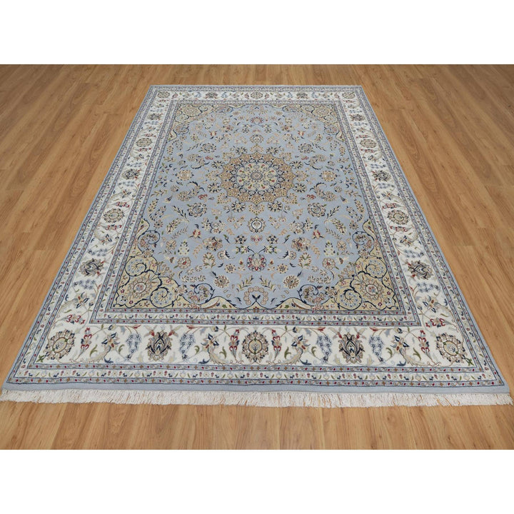 7'11" x 10'0" New Hand Knotted Blue Wool & Silk Rectangle Oriental Rug - MOA10291550